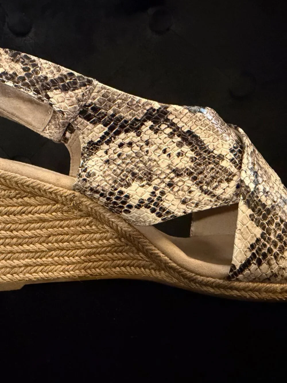 Clarks Lafley Aliane Wedge Taupe & Black Snake Print Veg Leather Sandal Sz 9 1/2